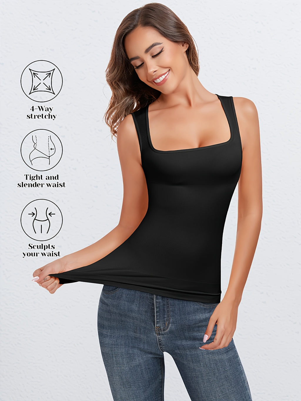 2pcs Tummy Control Shapewear Compression Tank Tops For Women Seamless Square Neck Body Shaper Camisole, Durable, Comfortable and Breathable, It Is Suitable For - product image 15