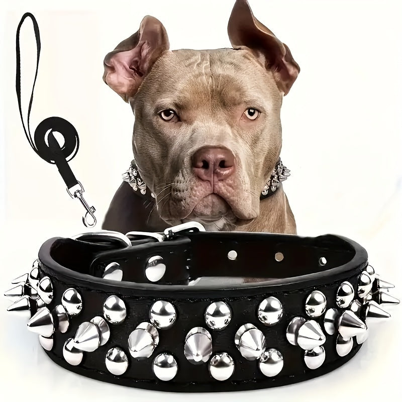 XXL, Black Pink Red Blue Purple | Rivet Dog Collar Bite Resistant with Leash Set, Heavy Duty Metal Buckle Pet Collar for Medium Large Dogs, Adjustable Sizes XS - product image 2