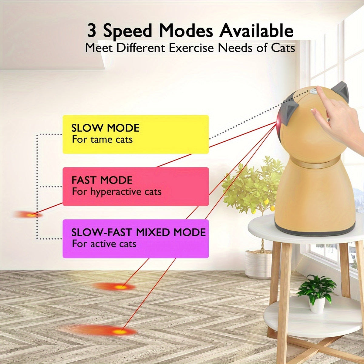 Dual Motor Interactive Laser Pointer for Indoor Cats Kittens Dogs, 3 Speed Modes Auto On/Off Timer, Adjustable Angle, Silent 1200mAh Battery | Automatic Cat - product image 2
