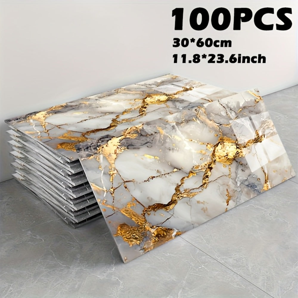 Peel and Stick Marble Tile Stickers – Self Adhesive Foam Wall Tiles for Bathroom Kitchen Office Bohemian Home Decor (50/100pcs, White/Gray/Black/Blue Gold) - product image 7