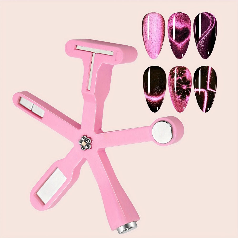 Cat Eye Nail Magnet Set 3Pcs 6-in-1 Magnetic Nail Art Tool – Pentagram Heart Round Cigar Magnets for Cat Eye Gel Polish Linear Star Heart Effects, DIY Home Salon Studio, Pink Desig - product image 2