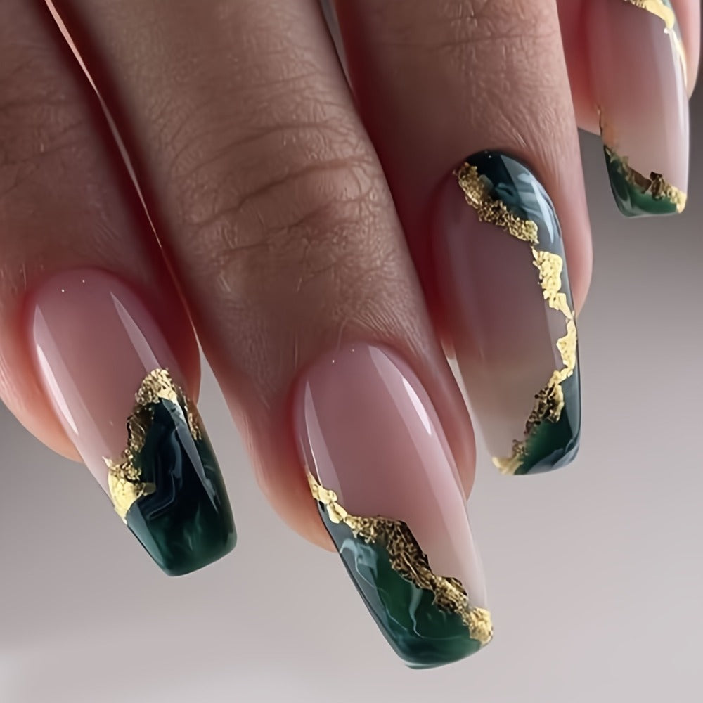 Coffin Nails 144 Pieces 6 Packs Medium Blue Marble Sequins Glossy Press On Nails – Full Cover Acrylic Fake Nails with Nail Glue Included Nude & Blue False Nails for Women Girls - product image 10