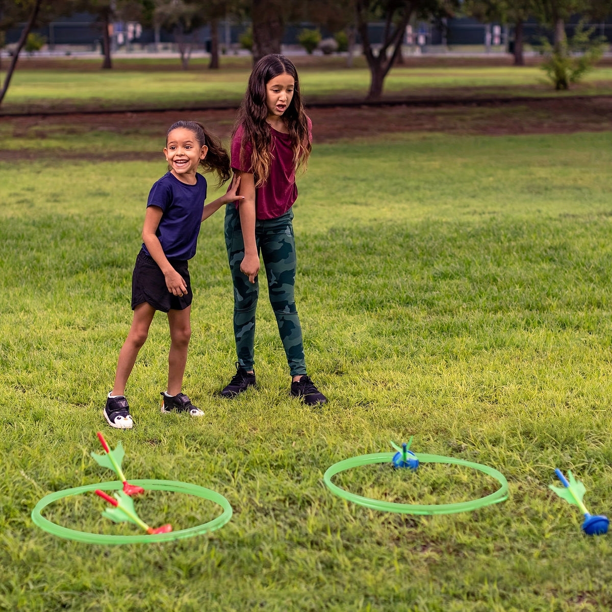 6 Piece Soft Tip Rubber Dart Set with 2 Target Rings for Kids & Adults, Outdoor Yard Camping Family Fun, Christmas Birthday Gift for Boys & Girls – Lawn Darts Game Set Glow in the Dark