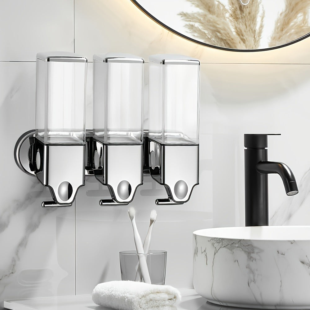 Wall Mounted Soap Dispenser Set 3-Pack No Drill 16.91oz Shampoo Shower Gel Conditioner Dispenser for Bathroom Kitchen - product image 2