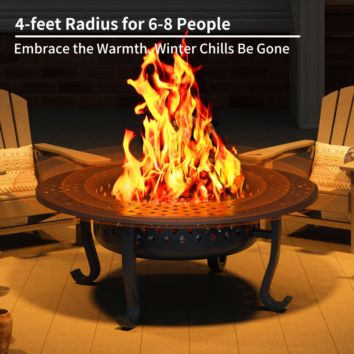 Fire Pit 43 Inch with 2 Cooking Grills & Lid Outdoor Wood Burning Firepit Round Metal Table for Backyard Patio Garden Camping Bonfire - product image 5