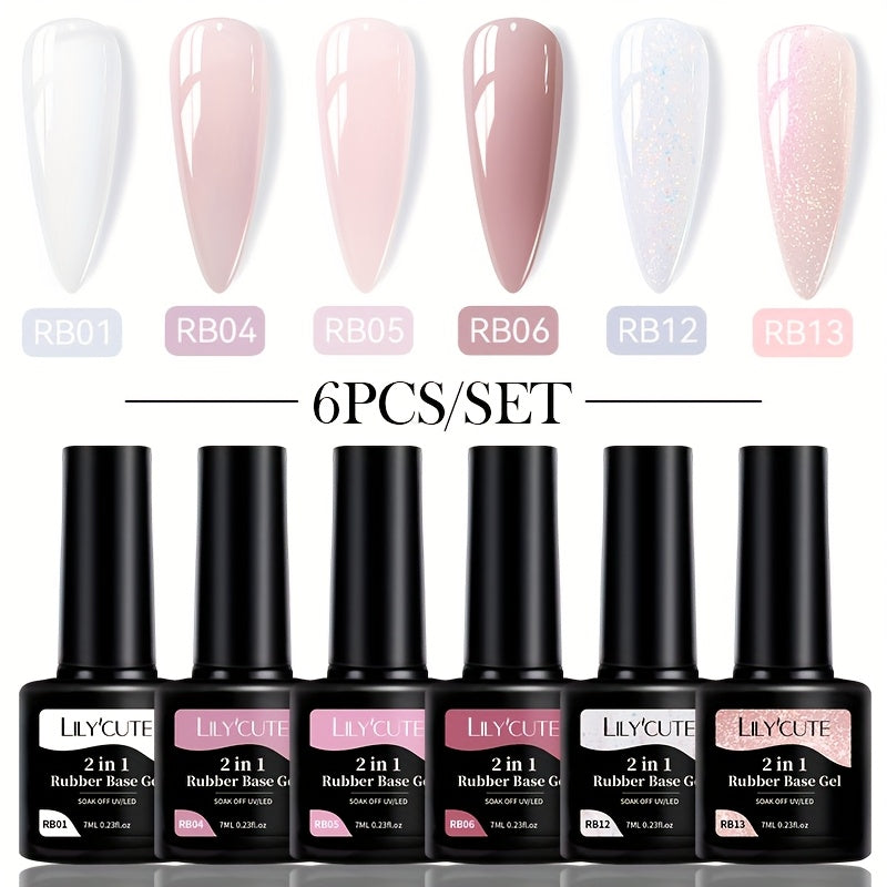 Rubber Base Gel Polish Set 6pcs Nude Pink 2-in-1 Builder Base Coat – Self-Leveling Soak Off UV LED Semi-Permanent Long-Lasting Gel Manicure Kit 0.24oz Each for DIY & Salon Nail Art - product image 26