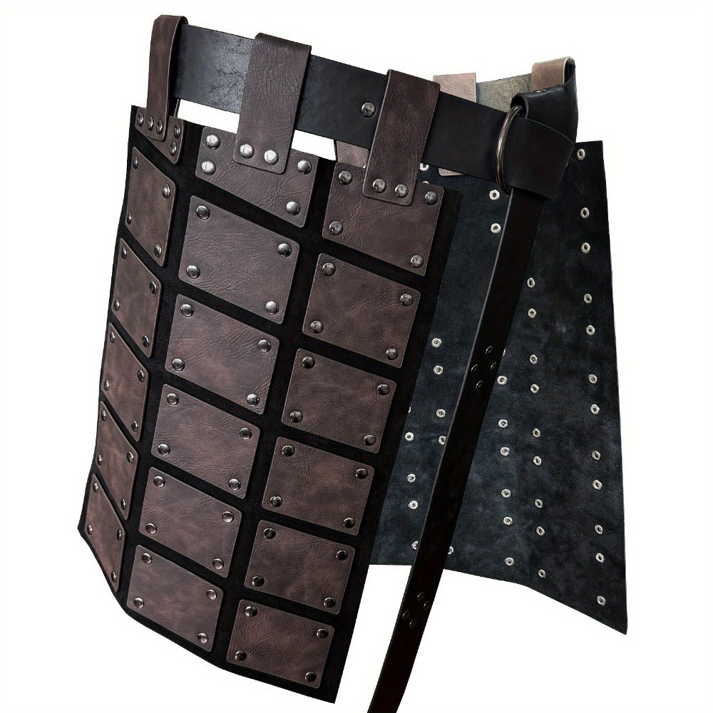 Embossed PU Faux Leather Waist Armor, Nordic Medieval Warrior Costume for Halloween LARP Cosplay Renaissance Fair, Dark Brown & Black – Viking Skirt Armor with - product image 3