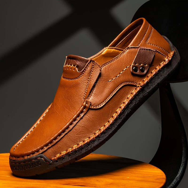 Men's Hand-Stitched Loafers, Non-Slip Wear-Resistant Rubber Sole Driving Moccasins, Vintage Brown Comfortable Smart Casual Daily Walking Business Office Shoes - product image 4
