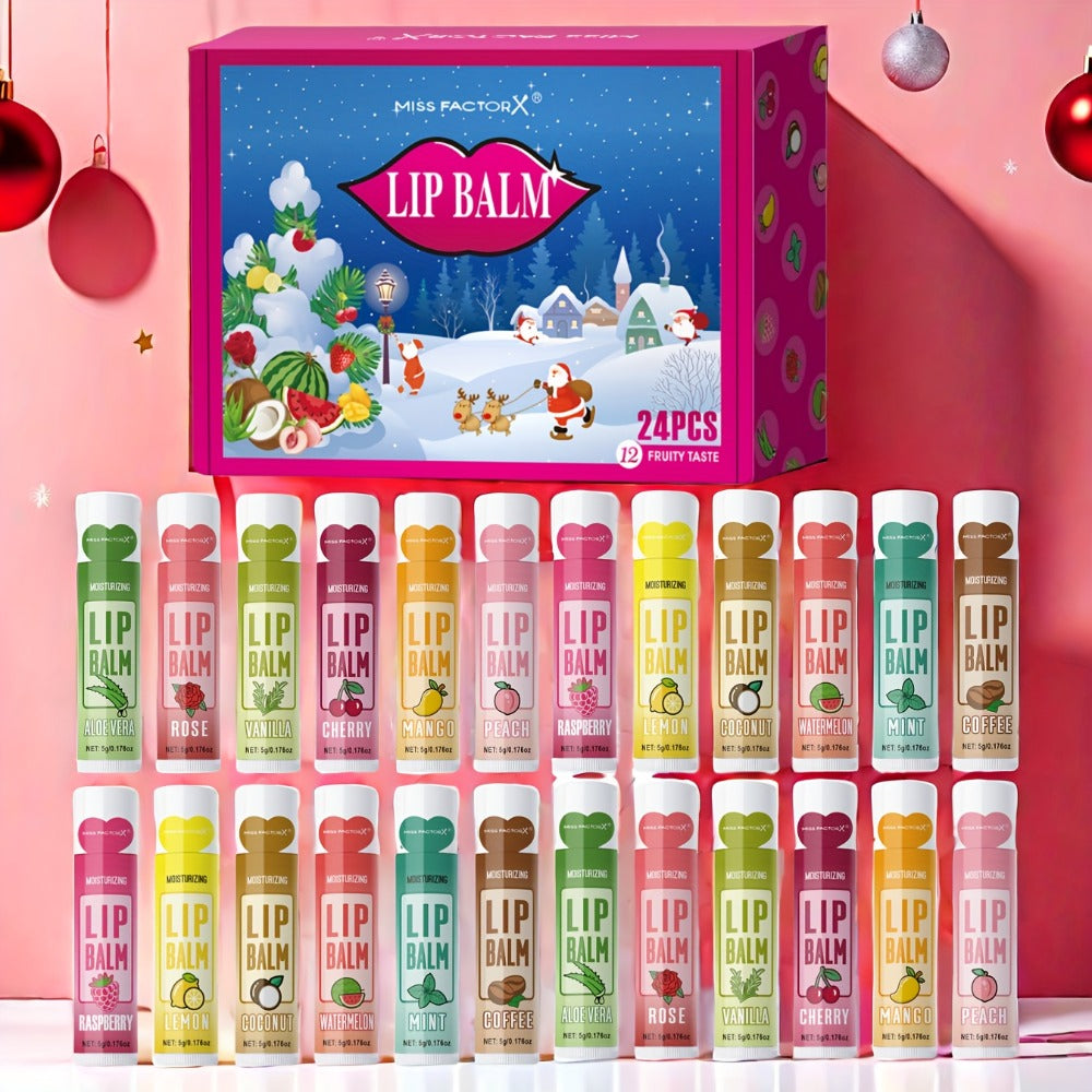 Lip Balm Set 24 Pcs Christmas Gift Box — Plant Fragrance Long-Lasting Moisturizing & Brightening Lip Color for Men & Women, Holiday Stocking Stuffer & New Year Party Favor Gift - product image 11