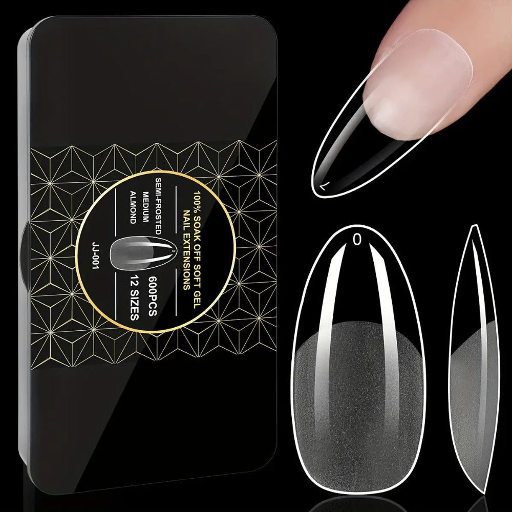 Gel Nail Tips 600 Pieces Clear Crystal Full Cover Nail Extensions – Almond Oval Coffin Stiletto Square Short Medium Long Soft Gel False Nails for Salon & DIY Nail Art Women - product image 2