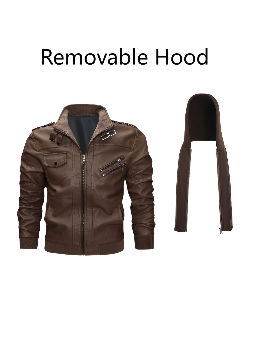 Men's High Quality Windproof PU Motorcycle Bomber Jacket with Removable Hood & Belted Hoodie Suitable for Riding, Winter, Spring, Fall - -Tear Windproof Bomber - product image 10