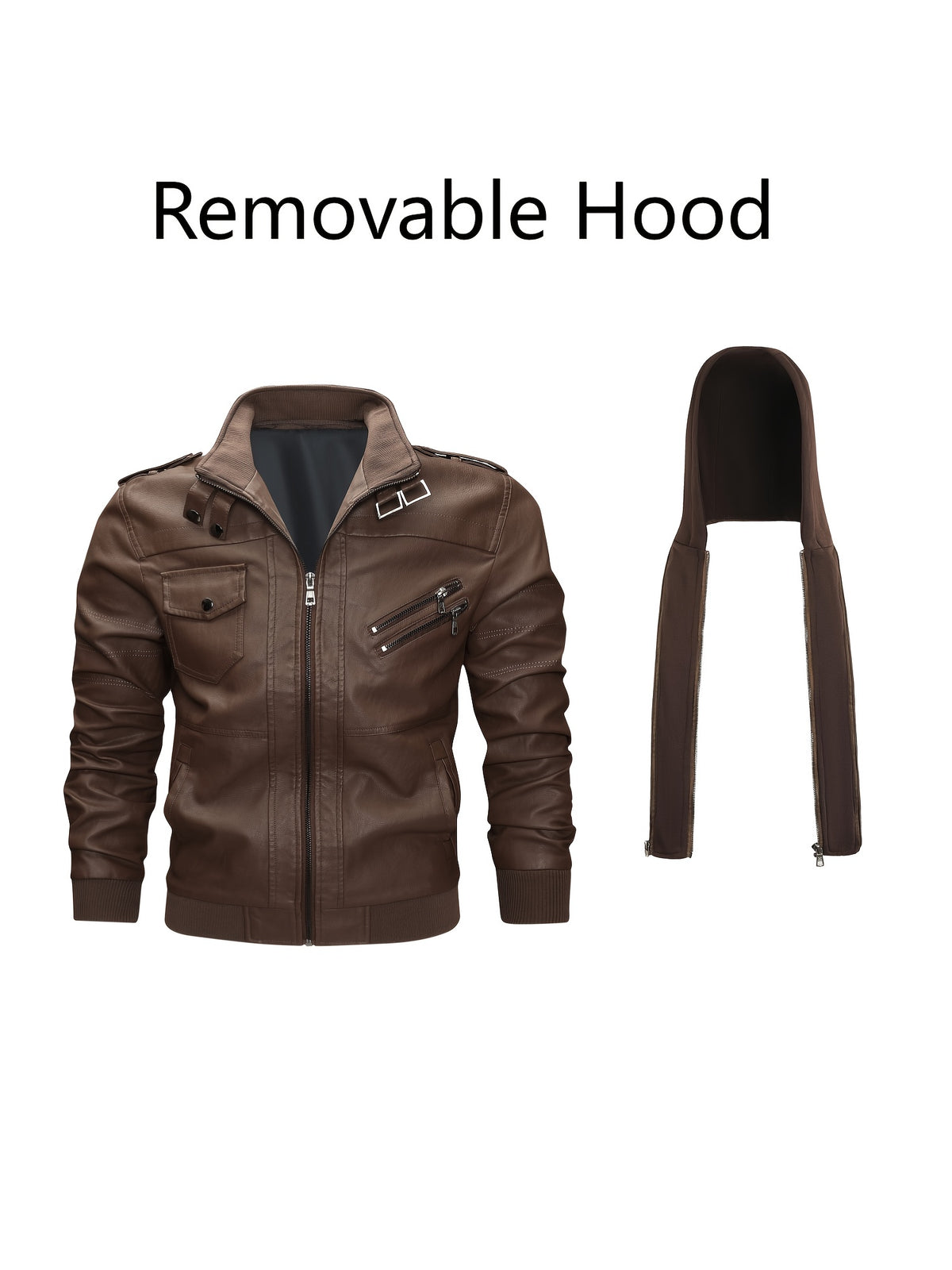 Men's High Quality Windproof PU Motorcycle Bomber Jacket with Removable Hood & Belted Hoodie Suitable for Riding, Winter, Spring, Fall - -Tear Windproof Bomber - product image 10