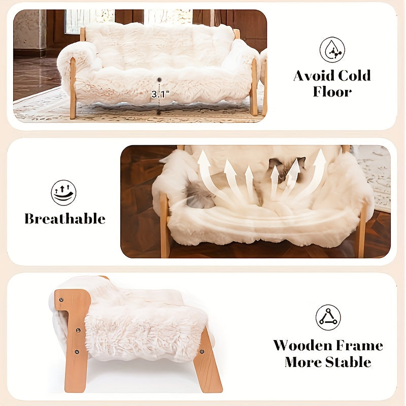 Raised Solid Wood Pet Couch Bed Elevated Modern Cat & Dog Sofa Chair 27x18x12 Inch | Thick Wide Wood Frame Space-Saving Cozy Pet Furniture for Cats & Small - product image 3