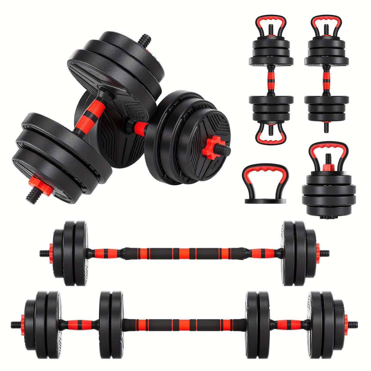 Adjustable Dumbbell Set 5-in-1 – Converts to Barbell – 20/30/40/60/110LBS Free Weights with Upgraded Lock Nut – Kettlebell – Push-Up Rack & Weight Plates - product image