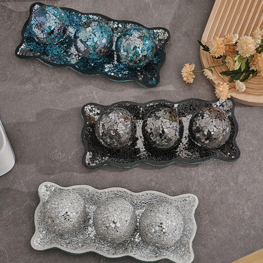 Decorative Glass Balls for Bowls 3 Inch Set of 3 with Glass Tray, Bowl Fillers Centerpiece Table Decorations for Home Decor Living Room Dining Coffee Table, Silver Black Gold Green - product image 14