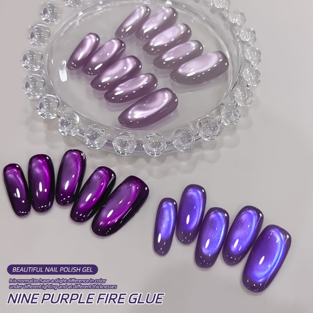 Cat Eye Gel Nail Polish Set 4pcs Purple Iridescent Glass Bead — Nine Purple Fire Aurora Shimmer UV LED Soak-Off Gel Polish for Women, Salon & Home DIY Nail Art Manicure Kit - product image 4