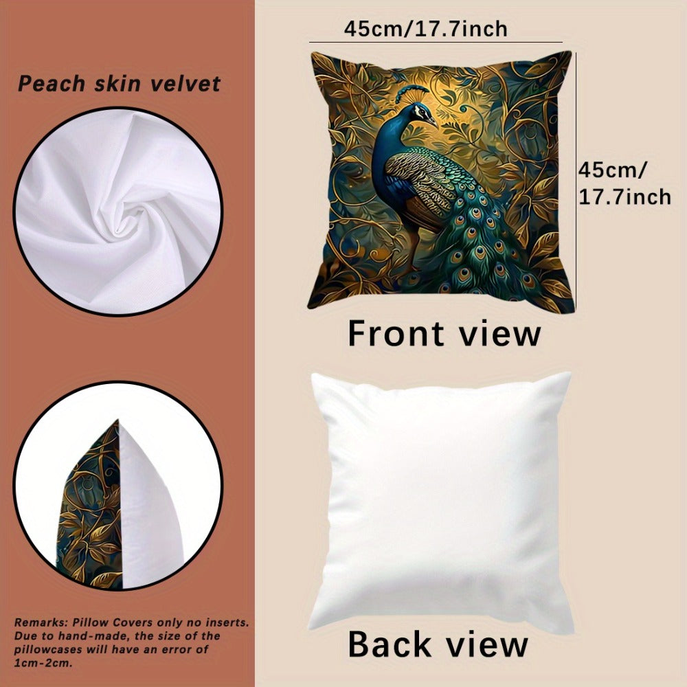 Cushion Covers 18x18 Set of 4 Vintage Peacock Oil Painting Boho Plush Throw Pillow Cases with Zipper Machine Washable for Living Room Bedroom Home Decor - product image 8