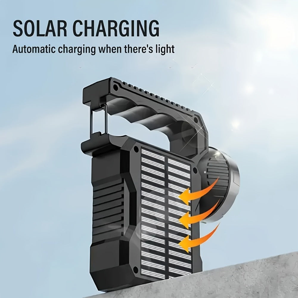 LED Searchlight Spotlight Solar & USB Rechargeable | High-Power Handheld Flashlight with Side Light Locking Clip 4 Modes | Camping Fishing Work Outdoor Emergency Gift - product image 7