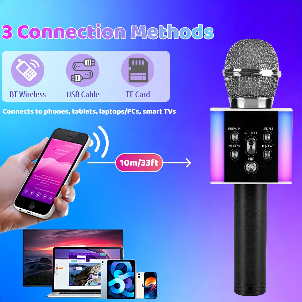 Wireless Karaoke Microphone Speaker with LED Lights and Fun Voice Changer - Portable Singing Mic, Perfect for Holiday Parties, Christmas Family Gatherings, New - product image 8