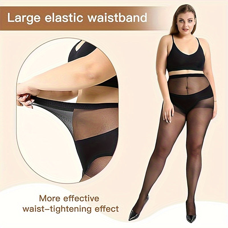 4 Pairs Plus Size High-Waisted Tights for Women, Polyamide Knit Fabric, Solid Color, Breathable & Stretchy, with Hand Washable, Tights Stockings - product image 3