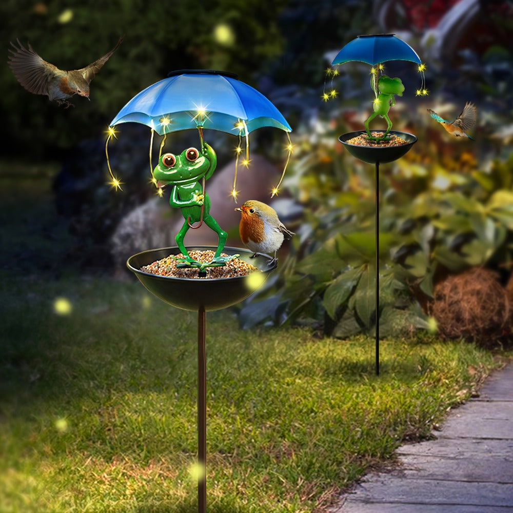 Solar Garden Decor Frog with Umbrella LED Light – Iron Frog Outdoor Statue with Solar Powered LED | Bird Feeder Garden Ornament for Patio, Lawn, Pathway & Deck | Unique Valentine G - product image 6