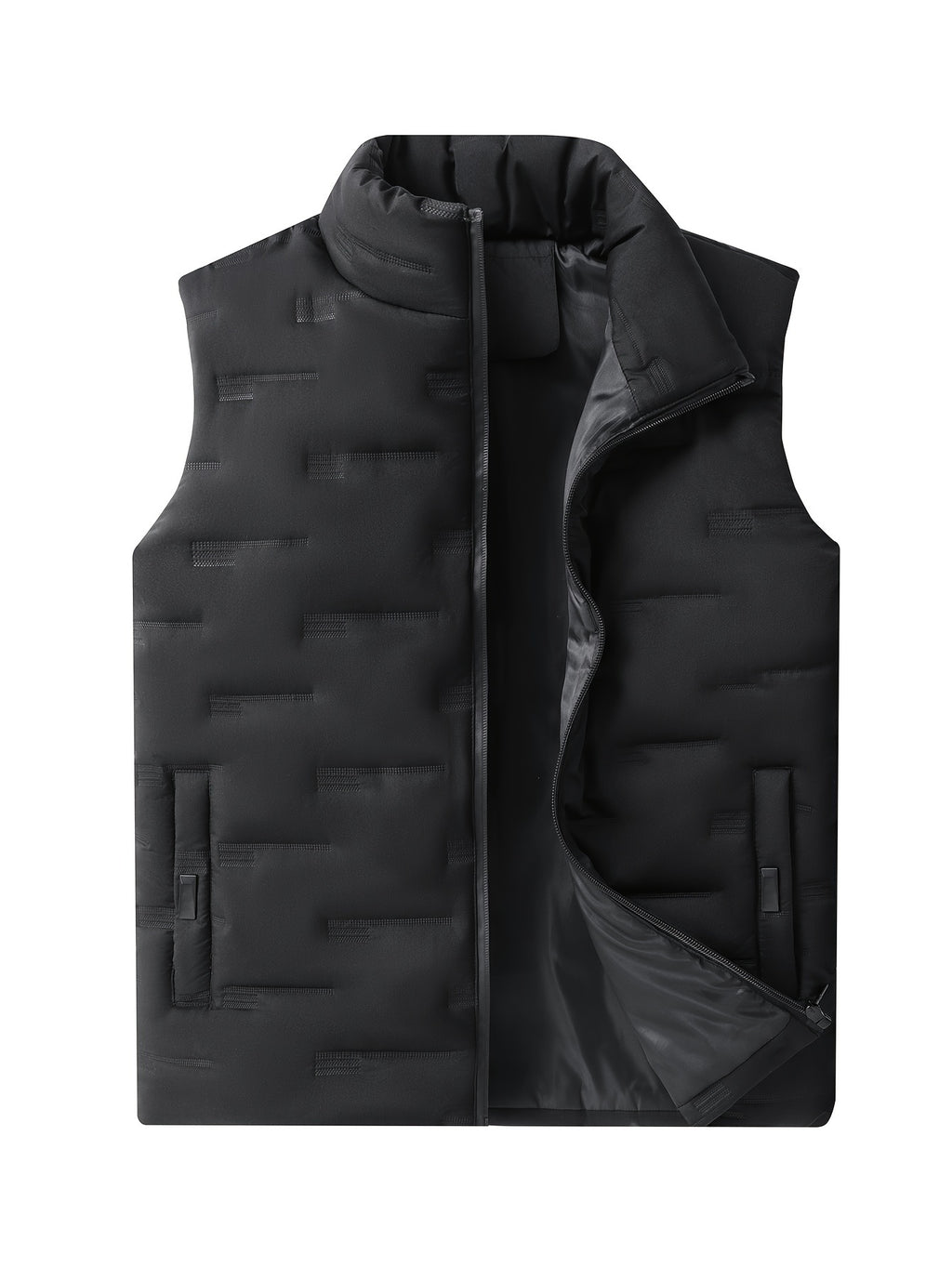 Men's Casual Stand Collar Vest, 100% Polyester Solid Color, Warm Fall/Winter Outerwear with Pockets, Non-Stretch Woven Fabric, Regular Fit - 120gsm - product image 3