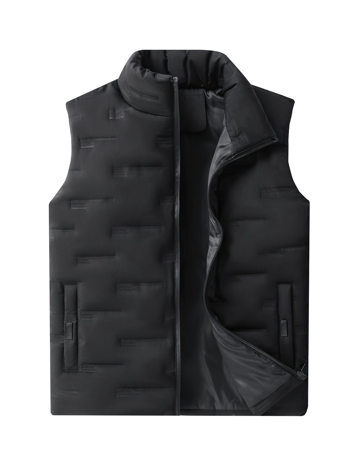 Men's Casual Stand Collar Vest, 100% Polyester Solid Color, Warm Fall/Winter Outerwear with Pockets, Non-Stretch Woven Fabric, Regular Fit - 120gsm - product image 3