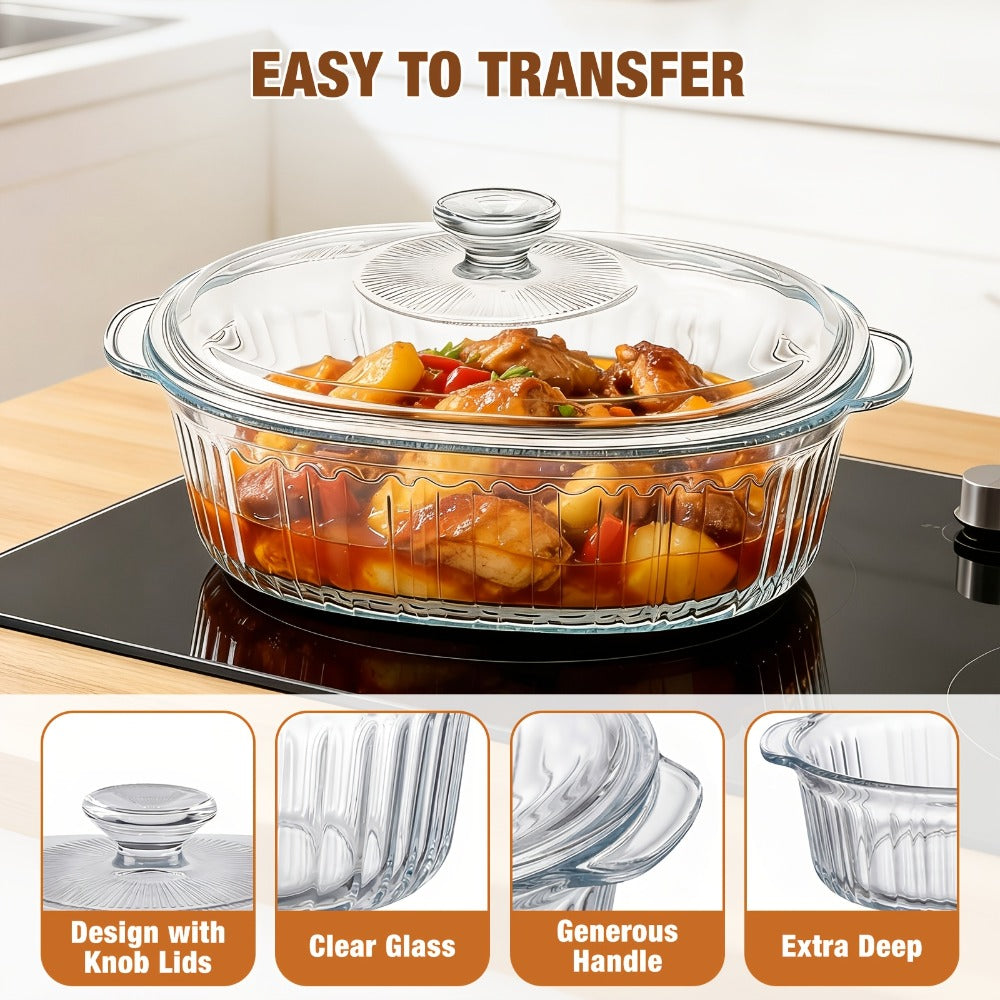 Borosilicate Glass Baking Dish with Lid 96oz – Oval Casserole Pan Microwave Oven Fridge Safe | Multi-Use for Baking, Meal Prep, Grilled Fish, Salad & Food Serving | Kitchen Bakewar - product image 5