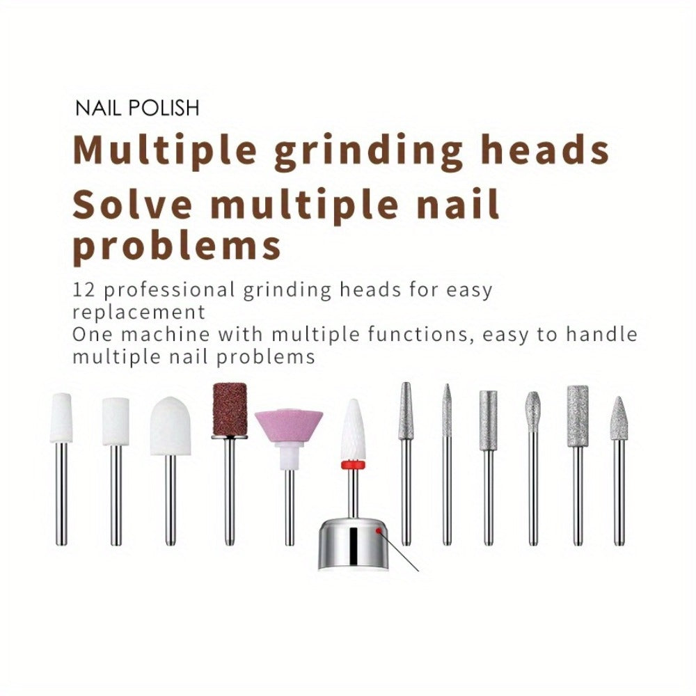 Electric Nail Drill Cordless USB Rechargeable 12 Bits Sanding Bands Manicure Pedicure Kit Low Noise Portable Pen Style Home Salon Beginner Professional Golden White - product image 11