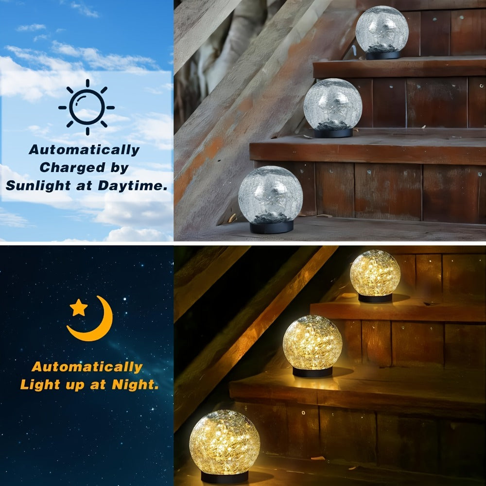 Solar Garden Globe Lights 4 Pack Cracked Glass Ball Outdoor Solar Sphere Lights with 30 LED Warm White IP65 Waterproof Auto On Off for Garden Patio Lawn Yard Pathway Christmas Deco - product image 7