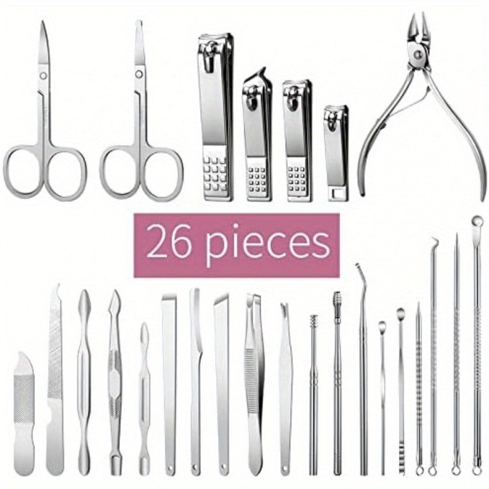 Manicure Pedicure Set 26pcs Pink Stainless Steel – Precision Nail Clippers Cuticle Nipper & Dead Skin Scissors 45° Blade Professional Grooming Kit for Women & Men, Elegant Gift Set - product image 5