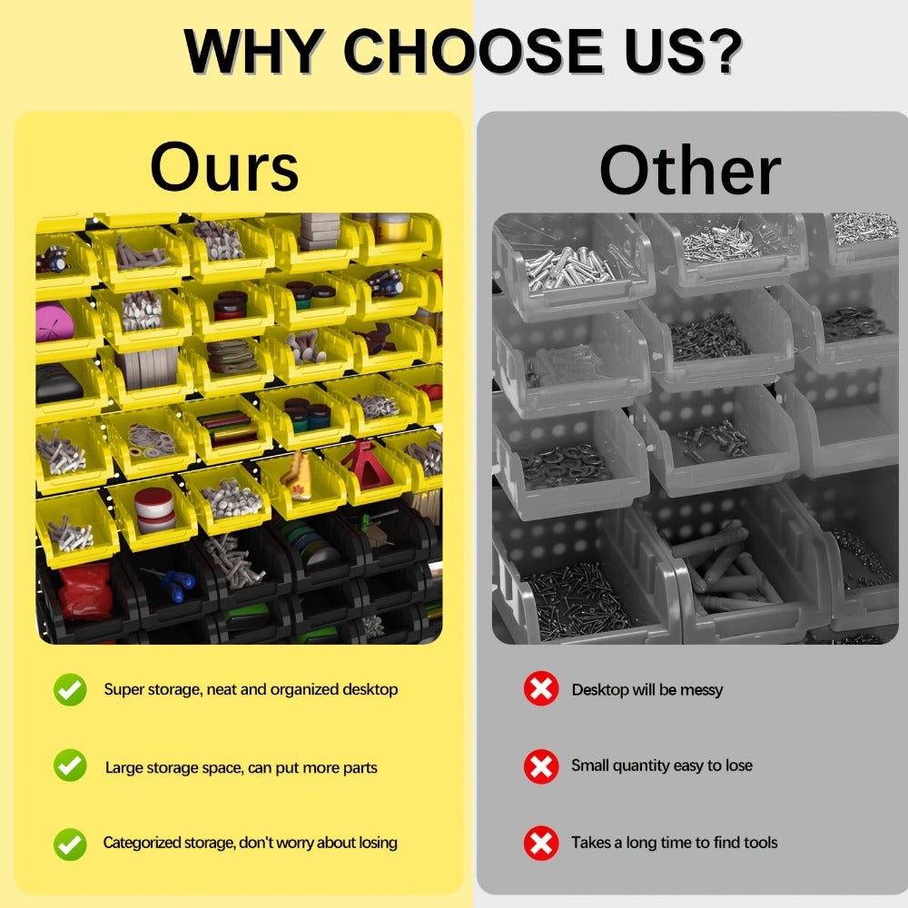 Wall Mounted Storage Bin Rack System – Heavy Duty Small Parts Organizer for Screws, Nuts, Bolts & Nails | Stackable Garage Workshop Tool Storage Rack | 30/60/90 Bins Hardware Organ - product image 19
