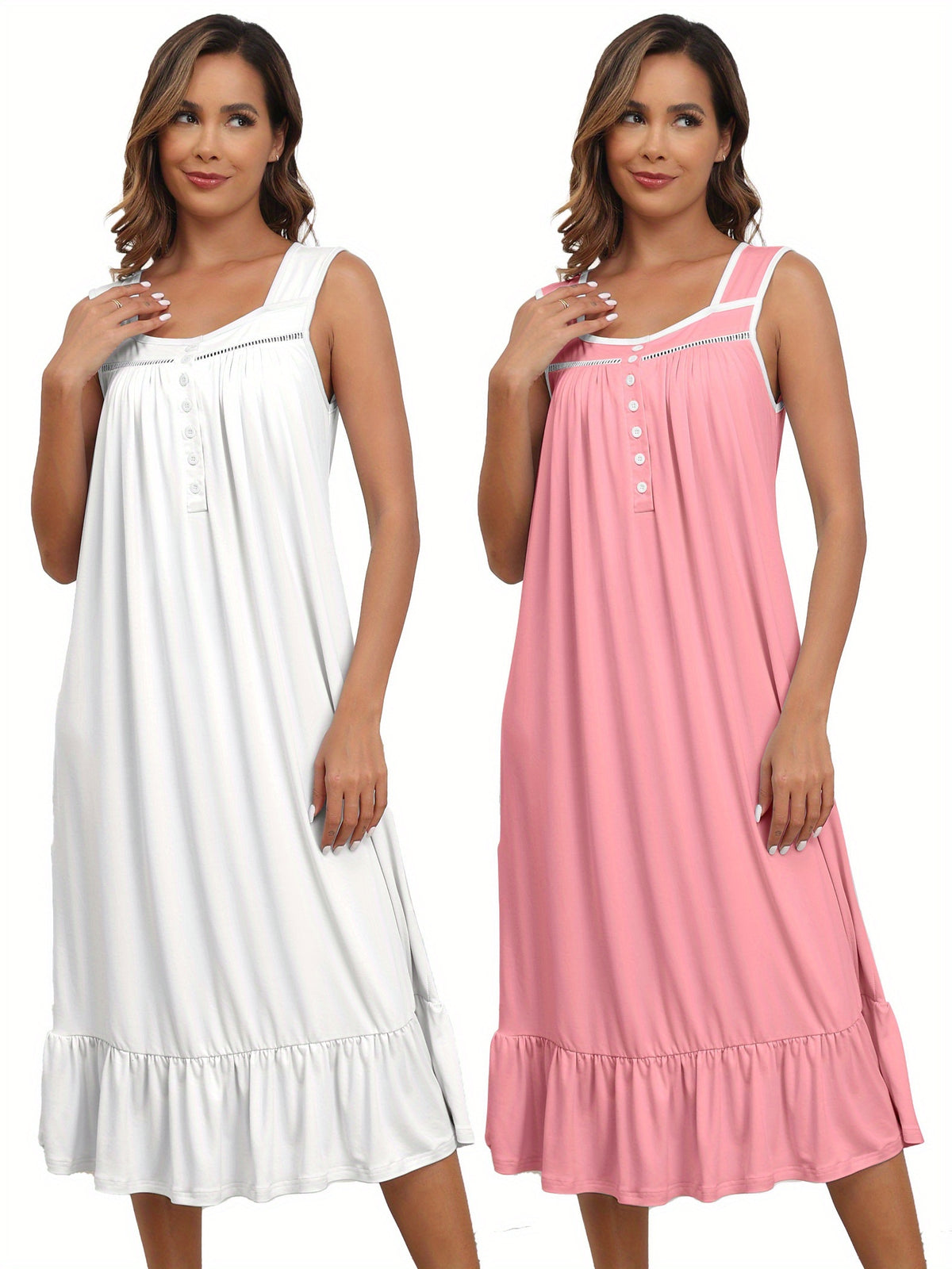 2pcs Nightgowns for Women - Long Flowy Victorian Sleeveless Sleepshirt, Elegant Printed Sleepwear Set (S-XXL)