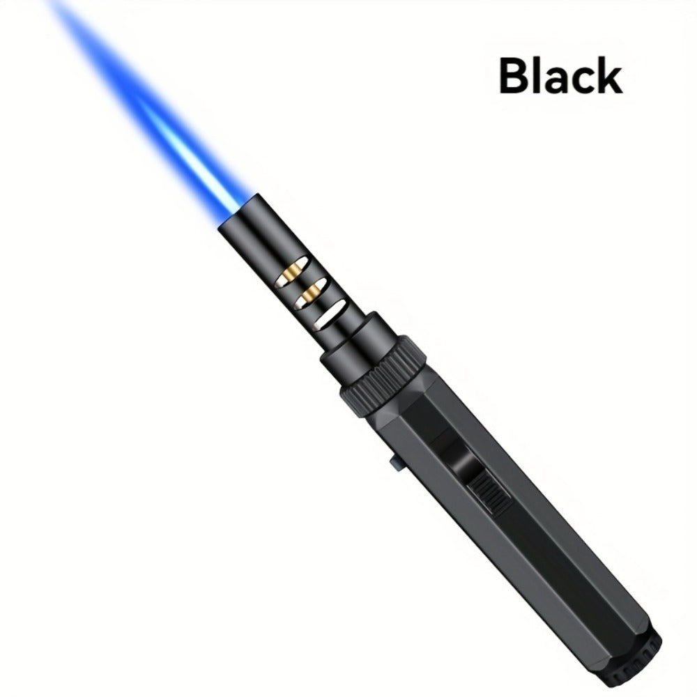Windproof Jet Flame Torch Lighter with Safety Lock & Switch Lock, Large Adjustable Flame, Outdoor Torch for Campfire BBQ Baking Camping, Gas Not Included, Black Silver Blue - product image 3