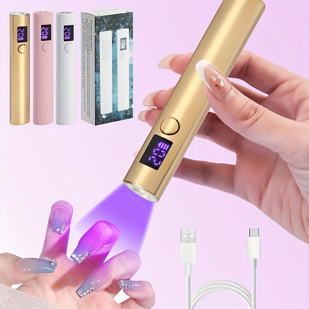 UV LED Nail Lamp Pen-Shape Cordless Rechargeable 365+405nm Gel Polish Curer – Portable Mini Nail Dryer with 2 Timer Modes 20s & 60s for Home Manicure & Nail Art, Gold White Pink - product image