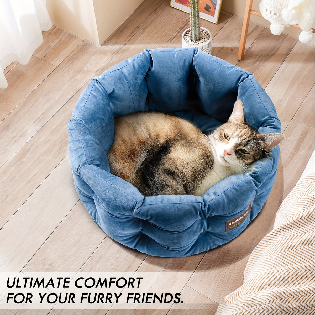 Cat Bed Round Deep Nest for Indoor Cats up to 15lbs | Machine Washable Non-Slip Bottom | Luxurious Velvet Feel Extra High Sides | Cozy Donut Cat Bed 20x20 in - product image 4