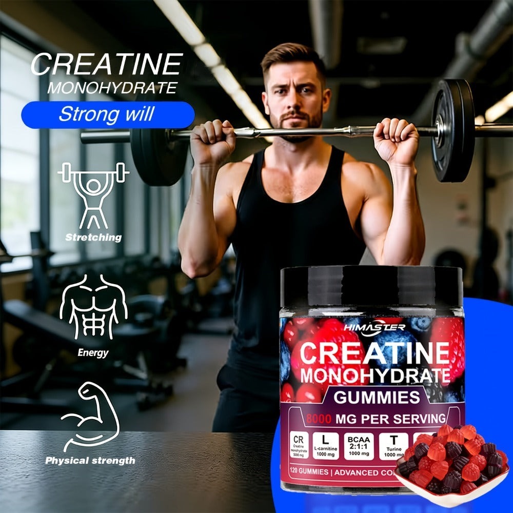 Creatine Monohydrate Gummies 8000mg Blueberry Flavor – with L-Taurine, BCAA, Vitamin B6 & B12 | Pre-Workout Muscle Strength & Endurance Supplement for Men & Women | 120 Count | Yea - product image 4