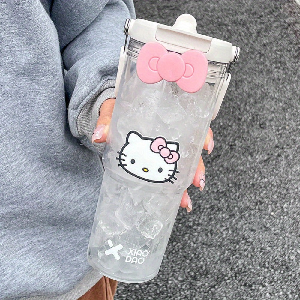 Hello Kitty Water Bottle with Straw 30 Oz – Large Capacity Cartoon Tumbler for Women & Girls – Portable Outdoor Sports Cup with Bow & Sticker – Cute Kawaii Plastic Drinkware Gift - product image 3