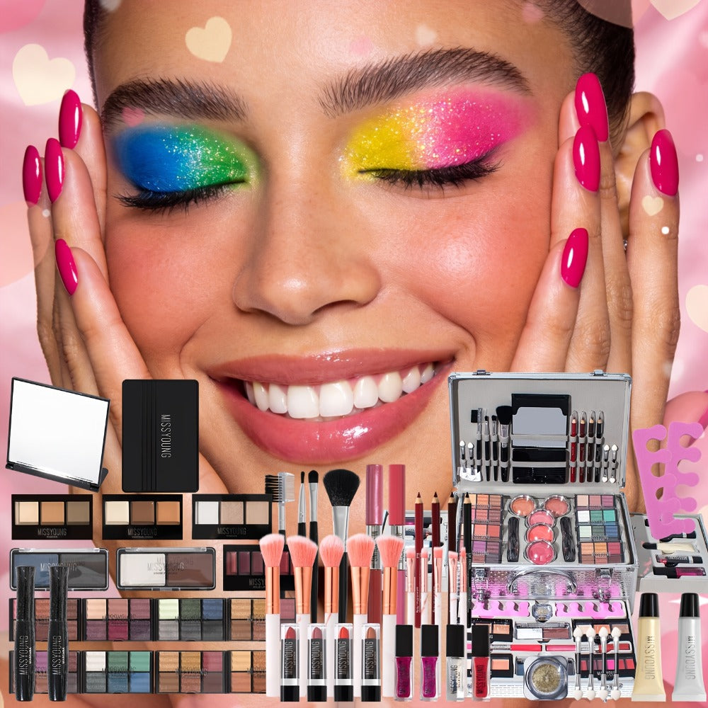 106-Piece Luxury Makeup Gift Set Complete Full Face Beauty Kit – Eyeshadow Palette Lipstick Lip Gloss Blush Mascara Eyeliner Concealer Loose Powder & 10 Marble Brushes for Women Be - product image 2