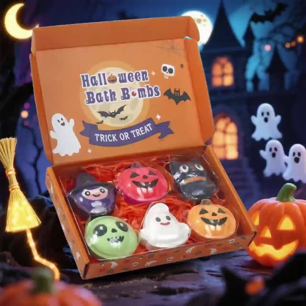 Halloween Bath Bombs Gift Set 5 Pcs Individually Wrapped - Pumpkin Bat Skull Black Cat Shapes Essential Oil Fizzy Bath Salts, Spooky Spa Gift for Women Men Kids, Halloween Party Fa - product image 12