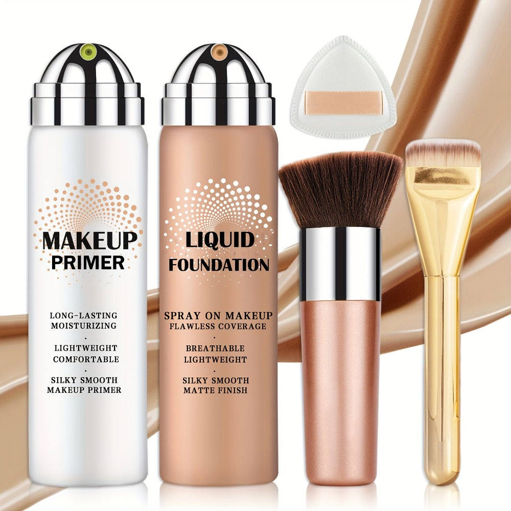 Liquid Foundation & Primer Set for Mature Skin 3-in-1 CC Cream BB Cream Silky Smooth Long-Lasting Formula - Buildable Coverage 4 Shades Natural Beige Nude Porcelain, Anti-Aging Dai - product image 4