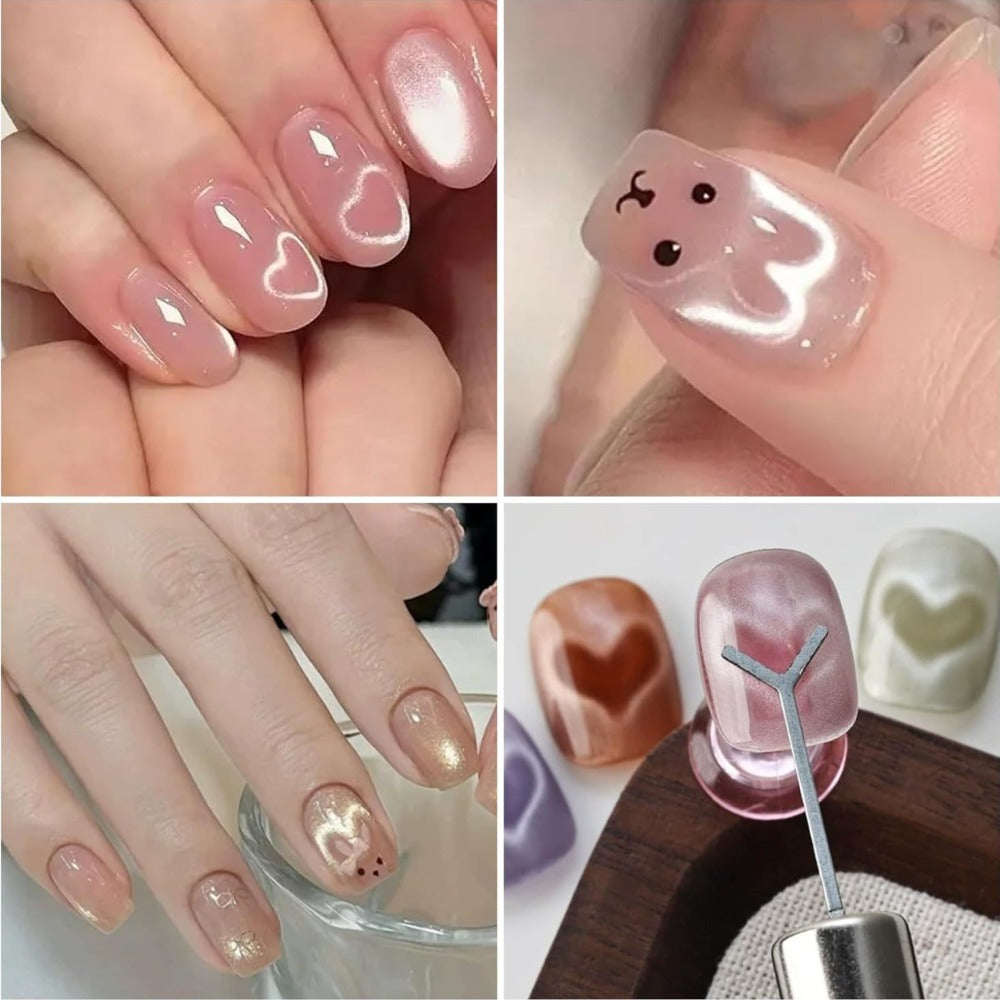 Cat Eye Nail Magnet Set 11pcs - 3-in-1 Magnet Stick with Heart & Bunny Designs, Strong Magnetic Tool for Cat Eye Gel Polish Nail Art, Professional Salon & Home DIY Nail Art Gift - product image 8