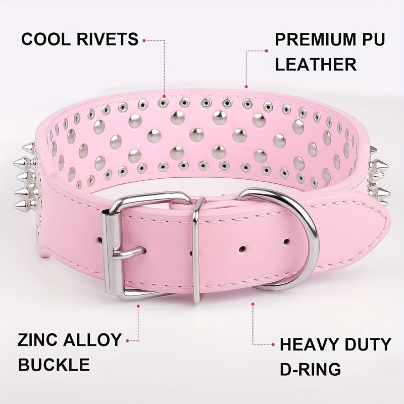 Spiked Dog Collar Faux Leather Mushroom Rivet Studded Adjustable Wide Punk Style for Pitbull Mastiff Bulldog Husky Rottweiler Medium Large Dogs M L 6 Colors - product image 5