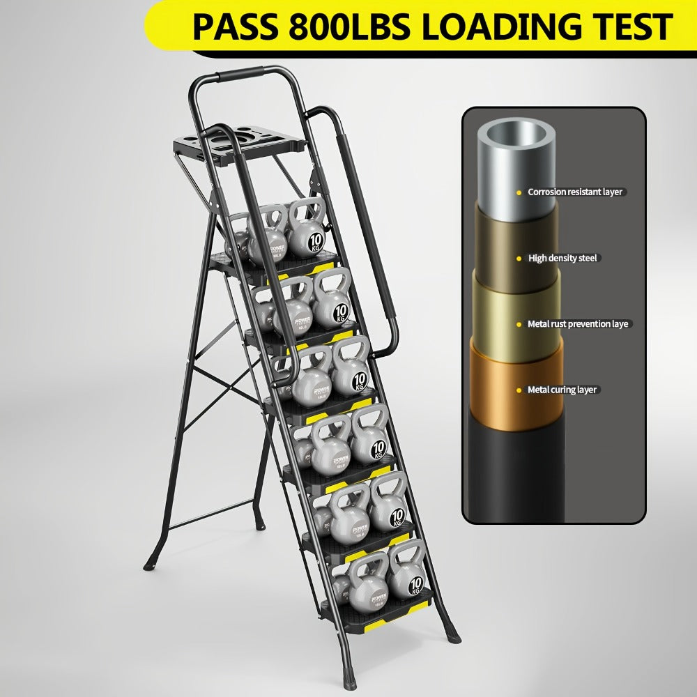 6 Step Ladder with Handrails & Tool Platform 800 LBS – Folding Step Stool Wide Pedal Steel Safety Ladder for Adults, Painting, Home, Garage & Outdoor Use – Auto Safety Lock, Compac - product image 6