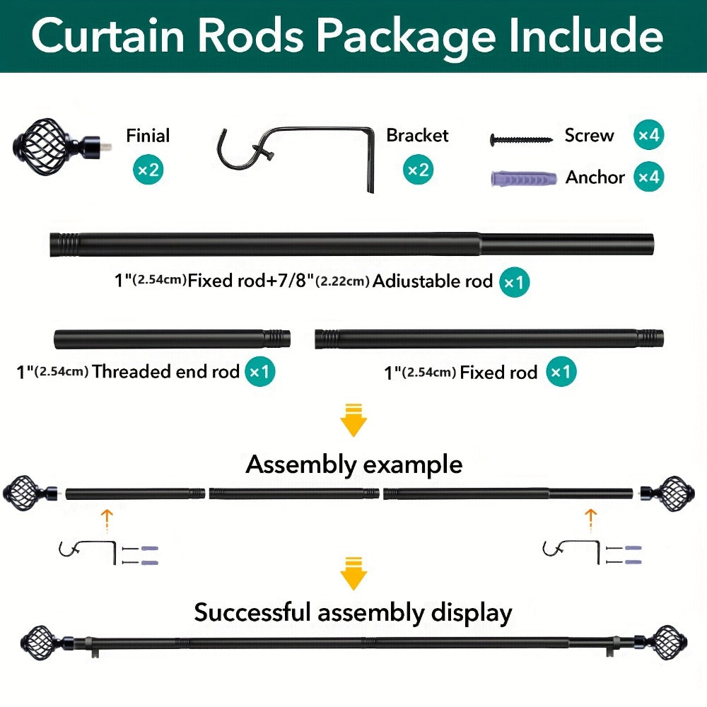Black Adjustable Curtain Rod Heavy Duty Farmhouse Decorative Drapery Rod for Bedroom Living Room Kitchen Patio 4 Sizes Easy Install - product image 5