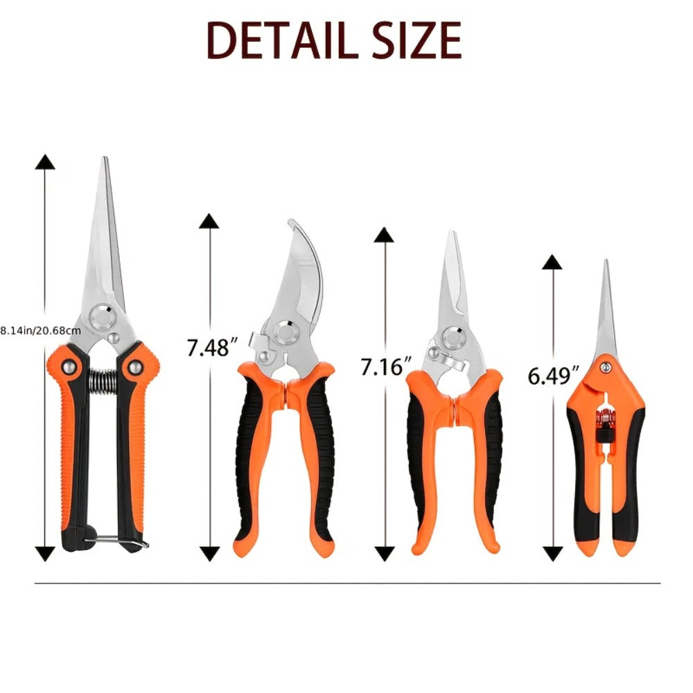 Gardening Pruning Tool Set 8 Piece Stainless Steel | Pruning Shears Scissors Pliers Ergonomic Handle with Wiping Cloth | Lawn Tree Garden Care Kit Orange Yellow Green - product image 16