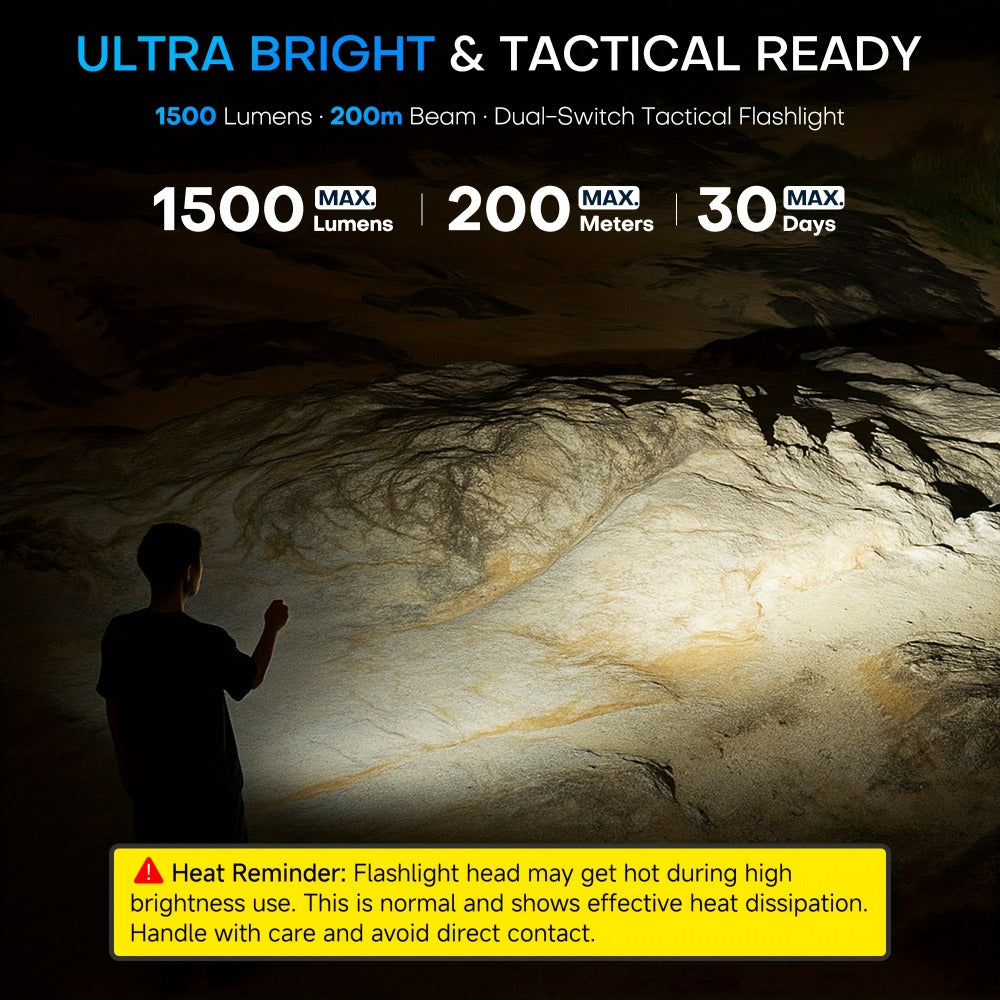 EDC Tactical Flashlight 1500 Lumen USB Rechargeable | Flat Slim Pocket Flashlight High CRI 5 Modes Red Warning Light | Camping Emergency Outdoor Work Gift for Men - product image 15