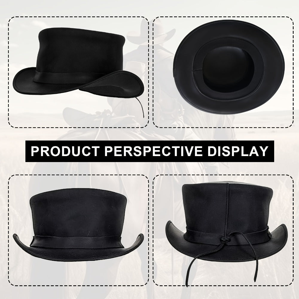 Genuine Leather Top Hat Steampunk | Shapeable Wide Brim Gentleman Hat for Men Women, Halloween Costume Topper, Deadman Victorian Derby Hat, Handcrafted - product image 5