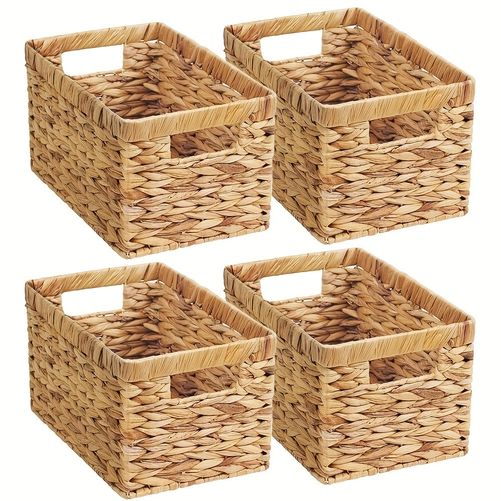 Wicker Storage Basket with Built-in Handle, Natural Rattan Boho Stackable Shelf Organizer Bin for Bathroom Bedroom Living Room Kitchen Closet Home Decor - product image