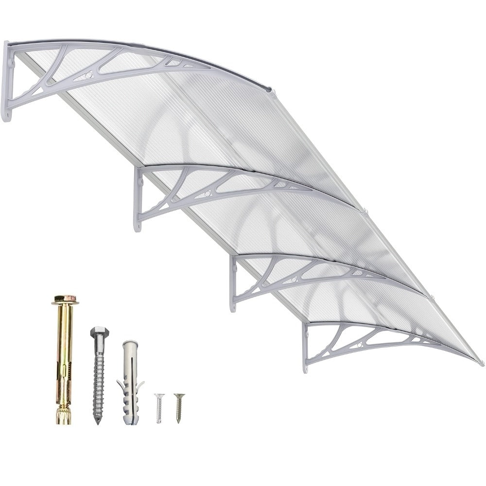 Polycarbonate Window Awning Door Canopy - UV Rain Snow Sun Protection Overhang for Doorways, Patio & Windows, Multiple Sizes, Black/Gray Bracket with Blue/Clear/Brown Board - product image 19